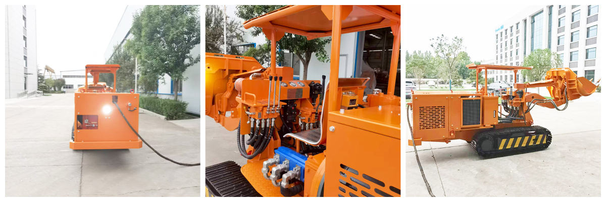 Carregador de rochas com descarga lateral eficiente